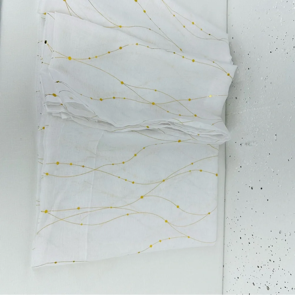 Deconovo Sheer White Gold Wave Line with Dots 2 Curtain Panels 52”W x 63”L